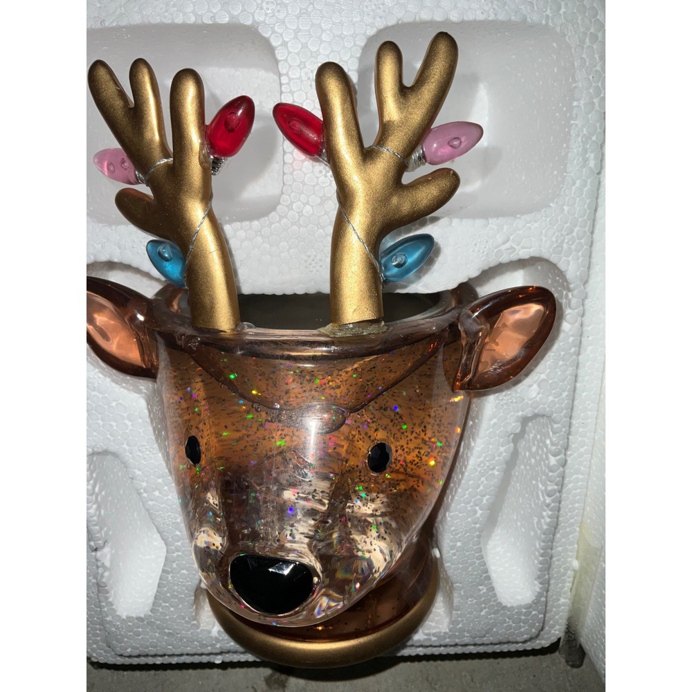 Bath and Body Works Candle Holder Reindeer Water Globe Glitter Gold Antler - Picture 2 of 5